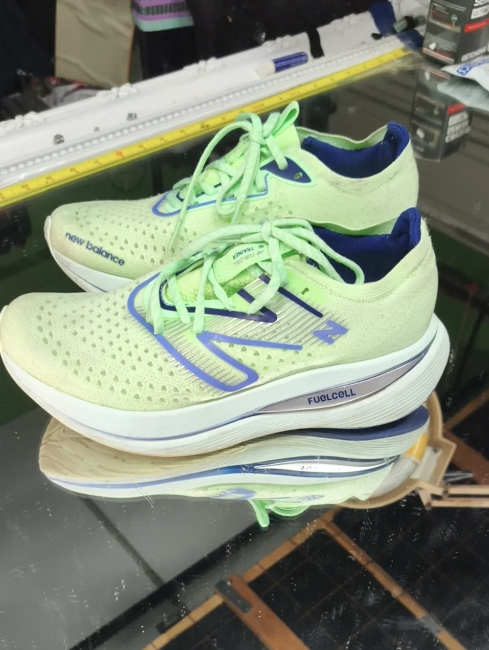 New Balance Women’s 10 FuelCell Running Shoes in Neon Green and Navy.  Very Nice